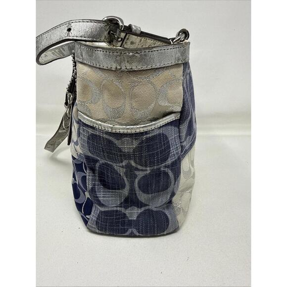Coach Denim Patchwork Signature Tote Book Bag + Charm Vintage Y2K - Picture 5 of 15